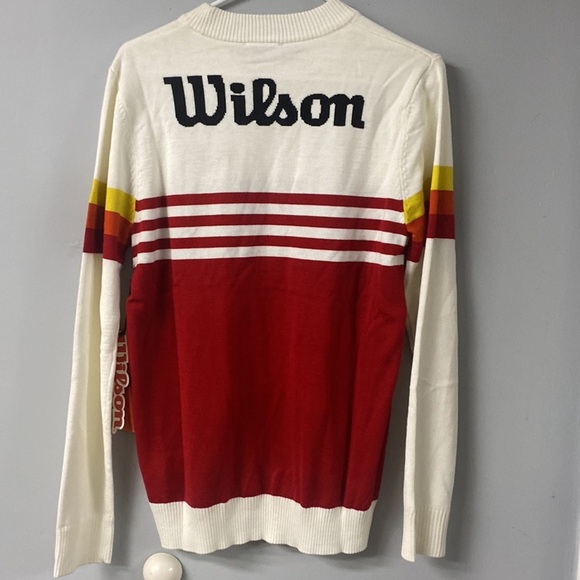 FOREVER 21 + WILSON COLLABORATION TENNIS SWEATER MULTI COLOR STRIPED SLEEVE NWT - Picture 7 of 13